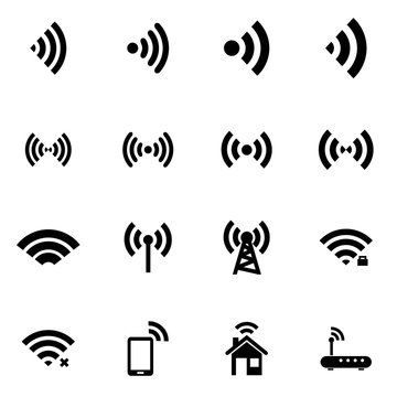Vector black wireless icon set. Wireless Icon Object,  Wireless Icon Picture, Wireless Icon Image - stock vector