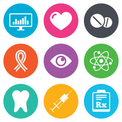 Medicine, medical health and diagnosis icons.