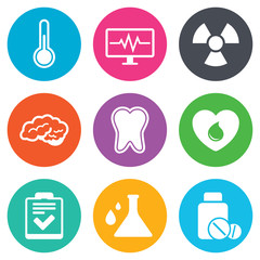Medicine, medical health and diagnosis icons.