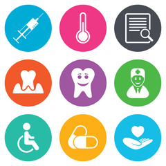 Medicine, medical health and diagnosis icons.