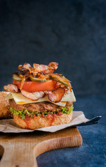 Beef burger and bacon