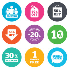 Sale discounts icon. Shopping, deal signs.