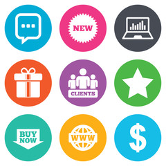 Online shopping, e-commerce and business icons.