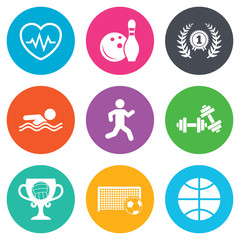 Sport games, fitness icon. Football, basketball.