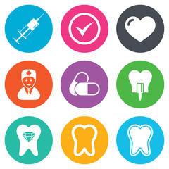 Tooth, dental care icons. Stomatology signs.