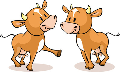 Cute brown cow standing isolated - vector illustration