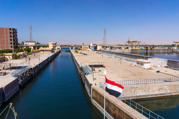 Sluice gate on the Nile river, Egypt.  watergate near Esna