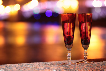 Two glasses of champagne outdoors