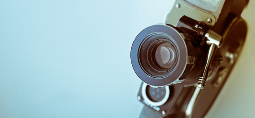 Vintage old movie camera with copy space