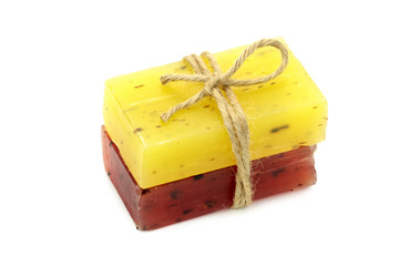 Natural herbal soaps isolated on white background.
