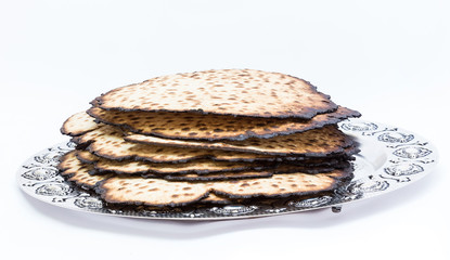 Matzos for Passover. Handmade with A silver bowl 
