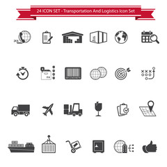 Transportation, logistics and shipping icon set