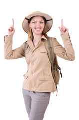 Obraz na płótnie Canvas Woman wearing safari hat on white