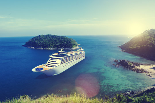 Cruise Ship In The Ocean With Blue Sky Concept