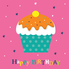 Birthday Card with Cupcake - Illustration. EPS 10 & HI-RES JPG Included 
