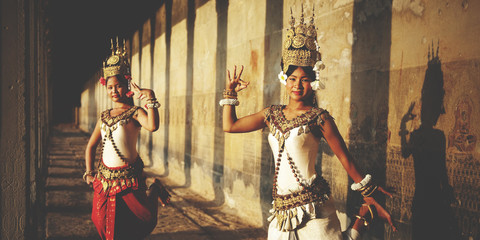 Aspara Dancer Angkor Wat Sepia Toned Traditional Concept
