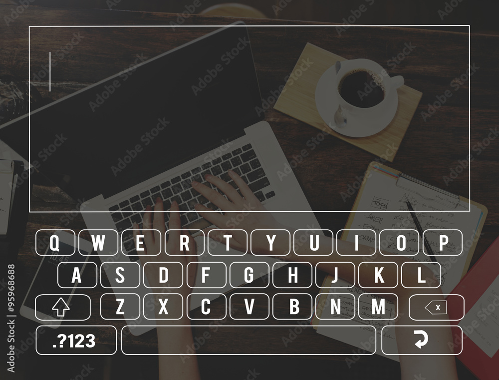 Poster keyboard connection communication online searching concept