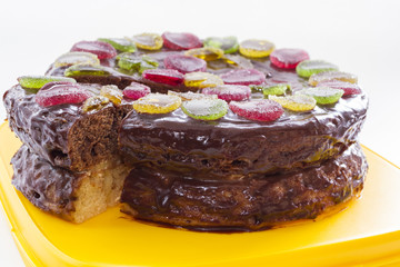 handmade chocolate cake with marmalade