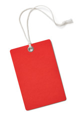 Red cardboard price or sale tag isolated