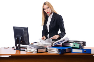 Woman businesswoman working isolated on white