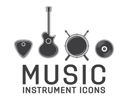 Gray music instrument icons collection