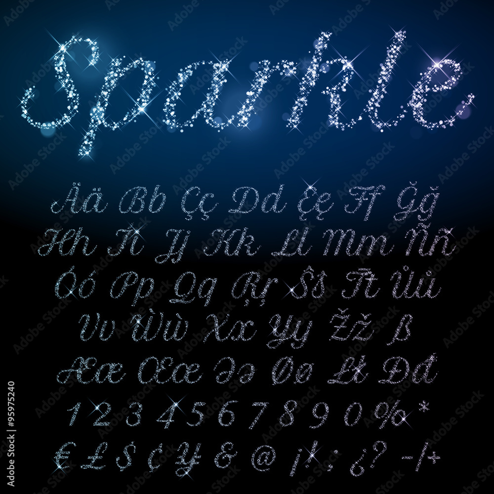 Poster Shining font set of glittering sparkles