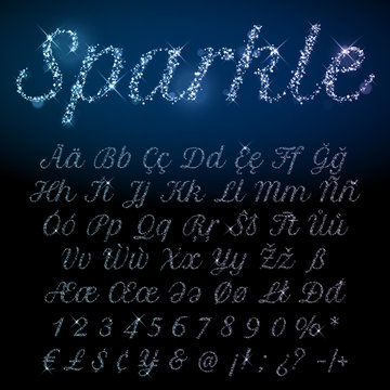 Shining font set of glittering sparkles