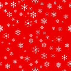 seamless white snowflakes on red background for christmas, new year