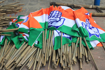 Indian national congress flag on the road.