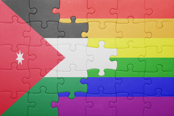 puzzle with the national flag of jordan and gay flag