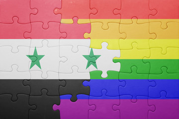 puzzle with the national flag of syria and gay flag