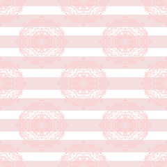 Baby pink mandala subtle striped seamless pattern.