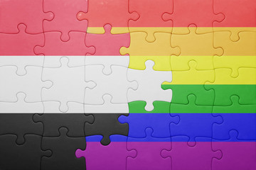 puzzle with the national flag of yemen and gay flag