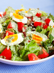 Summer salad with tomatos and boiled eggs
