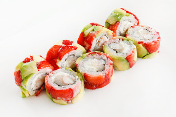 sushi with avocado and strawberry