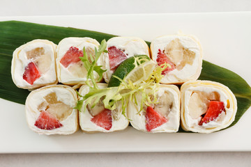 sushi with banana and strawberry
