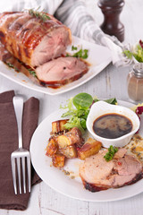 slice of roast meat and potato