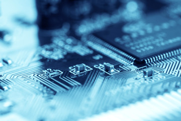 selective focus of close up computer electronic circuit board