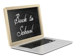  Laptop with chalkboard, back to school, education concept