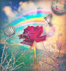 Rainbow and red rose in the green valley © Rosario Rizzo