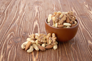 Mix nuts  on wooden background