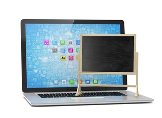 Laptop with chalkboard, online education concept