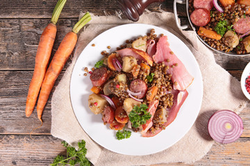 lentils cooked with meat and vegetables