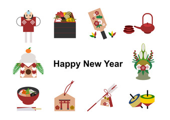 お正月アイコンの年賀状イラスト