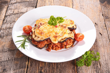 moussaka witheggplant, beef and tomato sauce