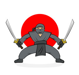 ninja with two swords. cartoon illustration