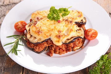 moussaka witheggplant, beef and tomato sauce