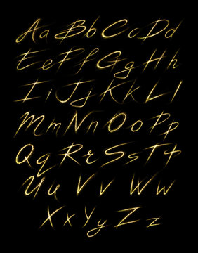 Aalphabet set of gold glittering sparklers strokes and slashes
