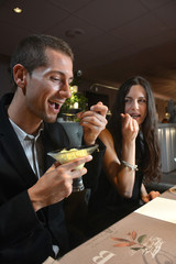 couple in love dining at an elegant restaurant