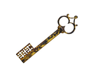 The Ancient old key on white background, isolated